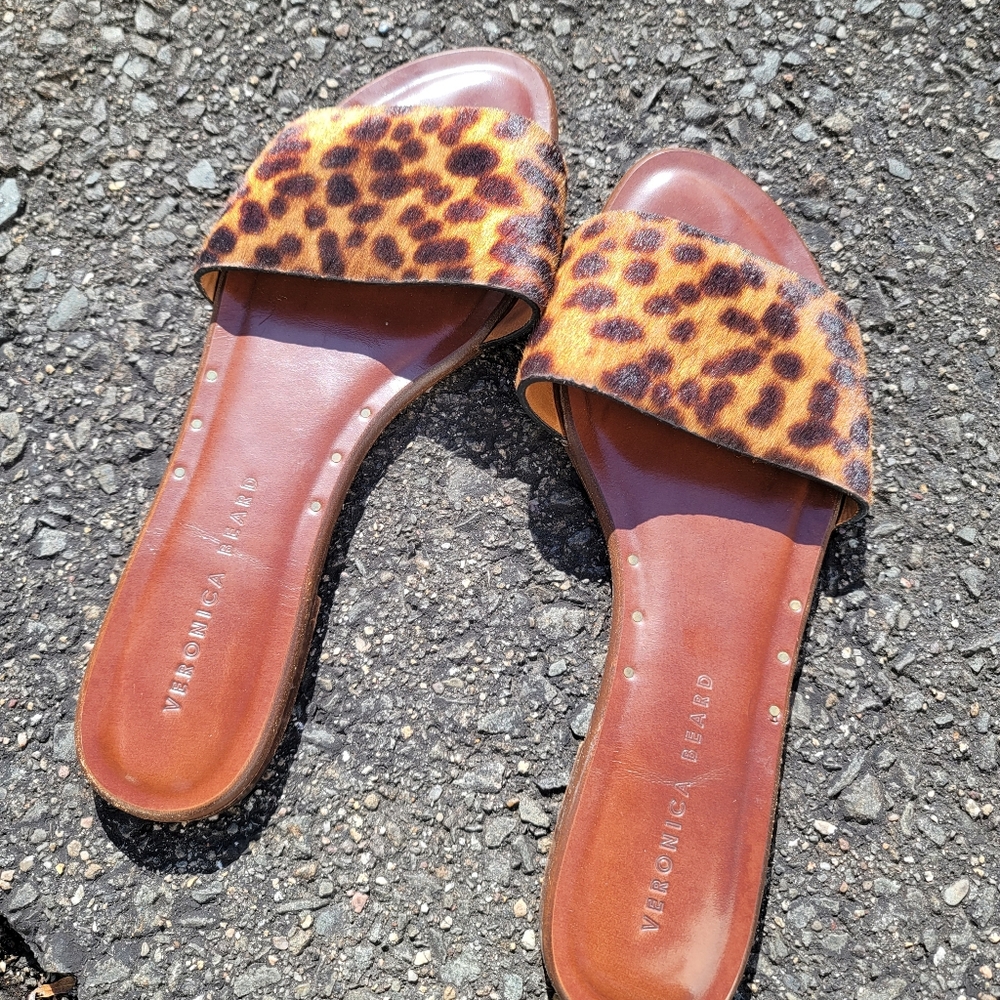 Veronica Beard Black and Brown Slide Sandals